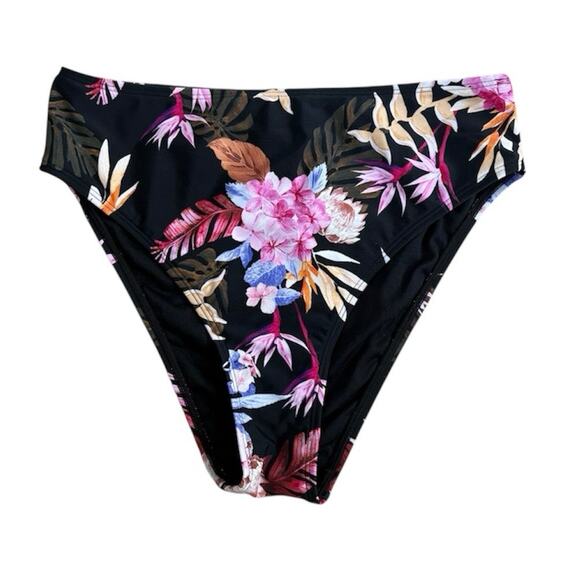New Cupshe Black Pink Floral Bikini Bottoms Medium - Picture 1 of 4